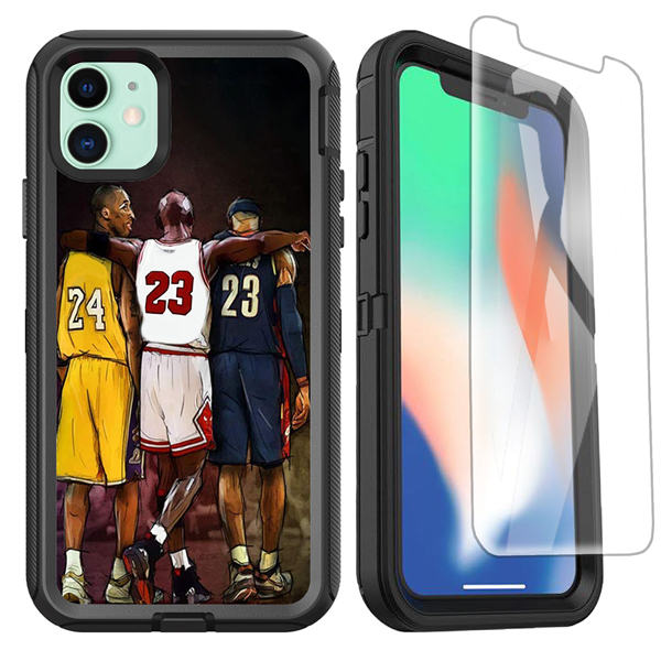 OTTARTAKS iPhone 11 Case with Screen Protector, Basketball Players Fans iPhone 11 Case for Boys Men, Full Body Heavy Duty Shockproof 3 Layer Protective Cool Case for iPhone 11, 6.1inch