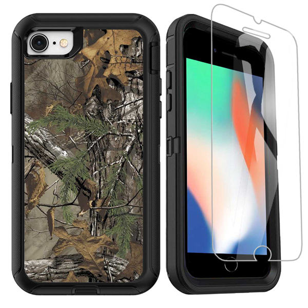 OTTARTAKS iPhone SE 2020 Case with Screen Protector, Full Body Heavy Duty Camo iPhone 7 8 Case Case for Men Boys, Shockproof 3-Layer Protective Case for iPhone SE 2nd/7/8/6/6s, Camouflage Realtree