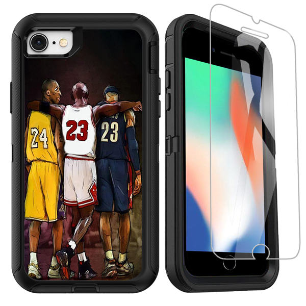 OTTARTAKS iPhone SE 2020 Case with Screen Protector, Basketball Players Fans iPhone 7 8 Case for Boys Men, Full Body Heavy Duty Shockproof 3 Layer Protective Case for iPhone SE 2nd/7/8/6/6s, 4.7inch