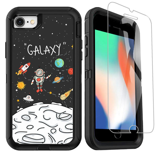 OTTARTAKS iPhone SE 2020 Case with Screen Protector, Galaxy Astronaut Space Planet iPhone 7 8 Case Cute Funny Design, Shockproof Full Body Heavy Duty Protective Case for iPhone SE 2nd/7/8/6/6s