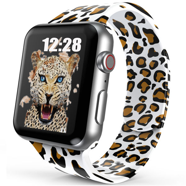 Sport Band Compatible with Apple Watch Bands 42mm 44mm Women Girls, Cute Leopard Printed Watch Bands for Series 7 6 5 4 3 2 SE Silicone Apple Watch Band Luxury Fashion Design