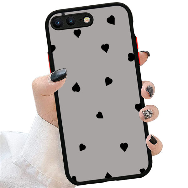 OTTARTAKS Compatible for iPhone 8 Plus Case Black Heart Cute iPhone 7 Plus Case for Women Girls Teens, Slim Fit Matte PC Back and Shockproof Silicone Bumper Protective Case for iPhone 8 Plus/7 Plus